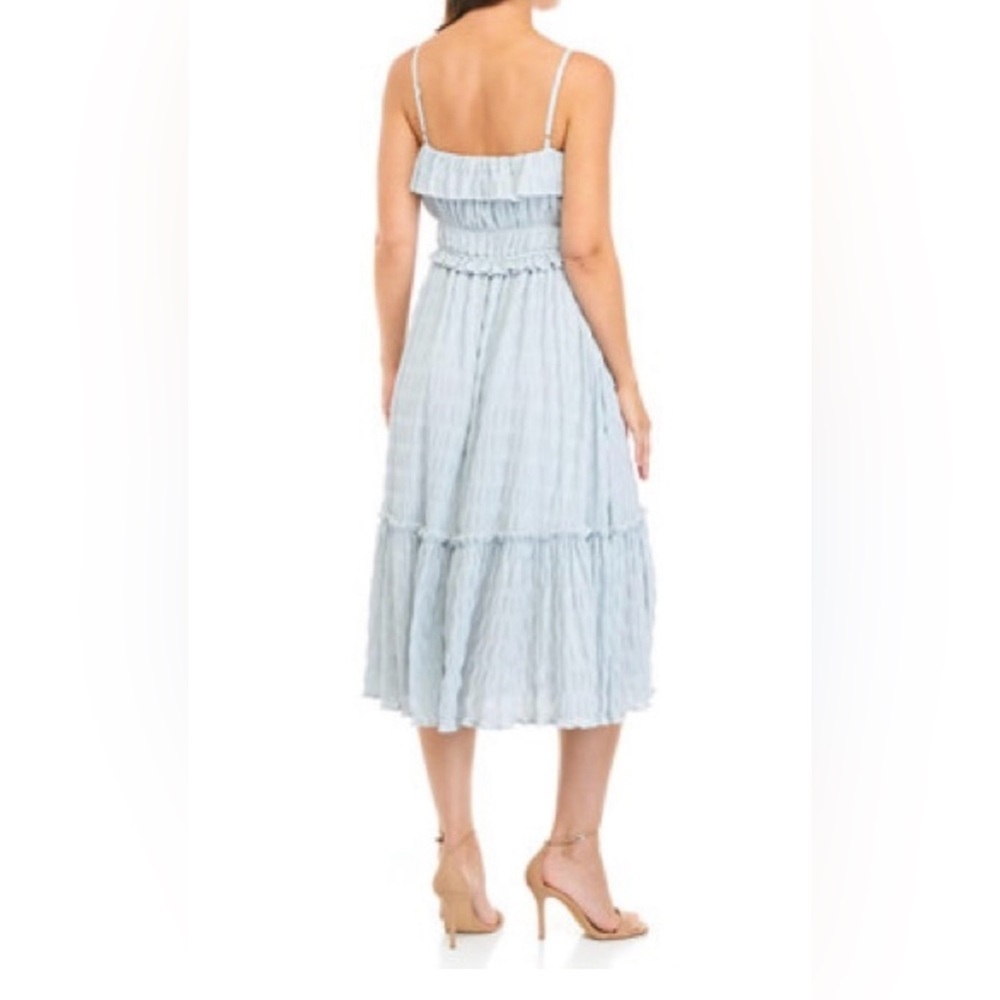 NWT T Tahari Ruffle Tiered Gingham Midi Dress Blue Gray White Lined Size XL. - Picture 2 of 7